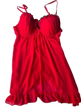 Vintage y2k early 2000s Red Ruffled Babydoll Lingerie Slip